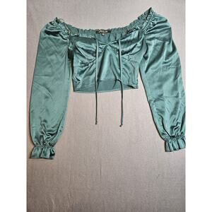 Honey And Sparkle Top Womens Small Green Crop Top Long Sleeves Side Zipper